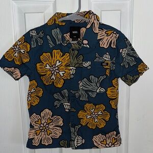 Vans Men's Floral Button Down Shirt - Blue and Gold